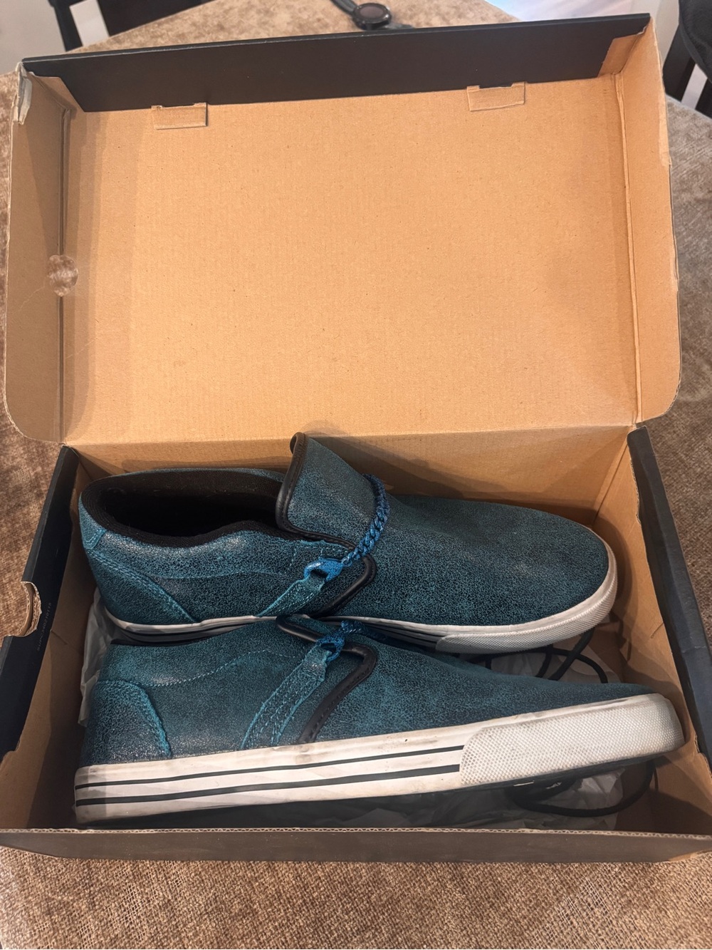 Supra Teal Suede High-Top Sneaker with Black Tongue